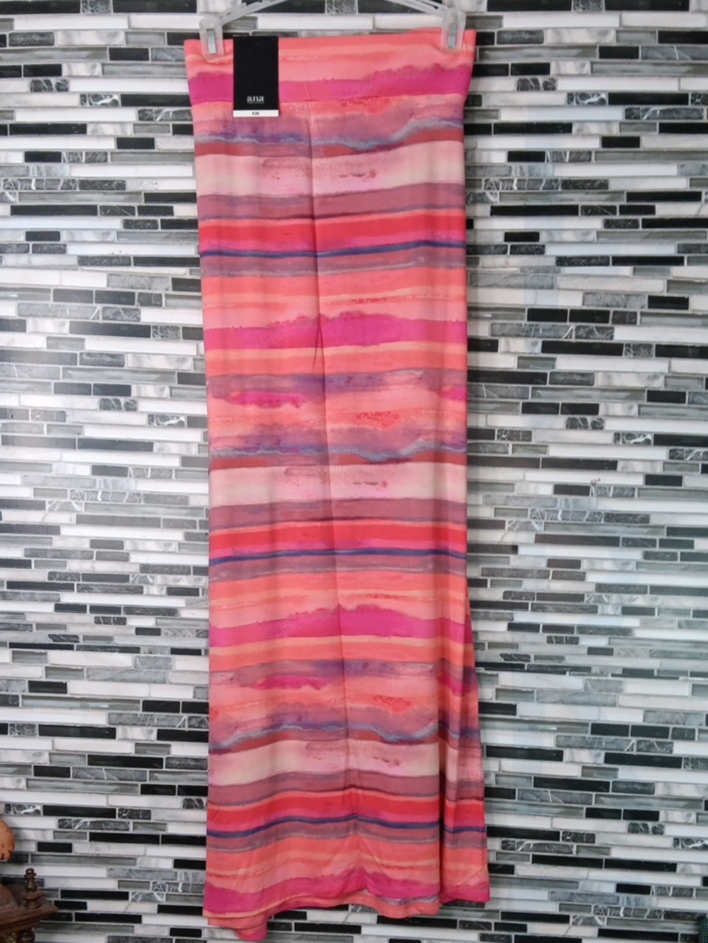 A.n.a NWT Peachy Pink XL Maxi Skirt Water Color Artsy Flowy Side Slit Pull On